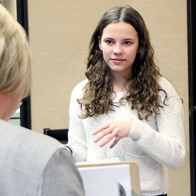 a student presents during history day